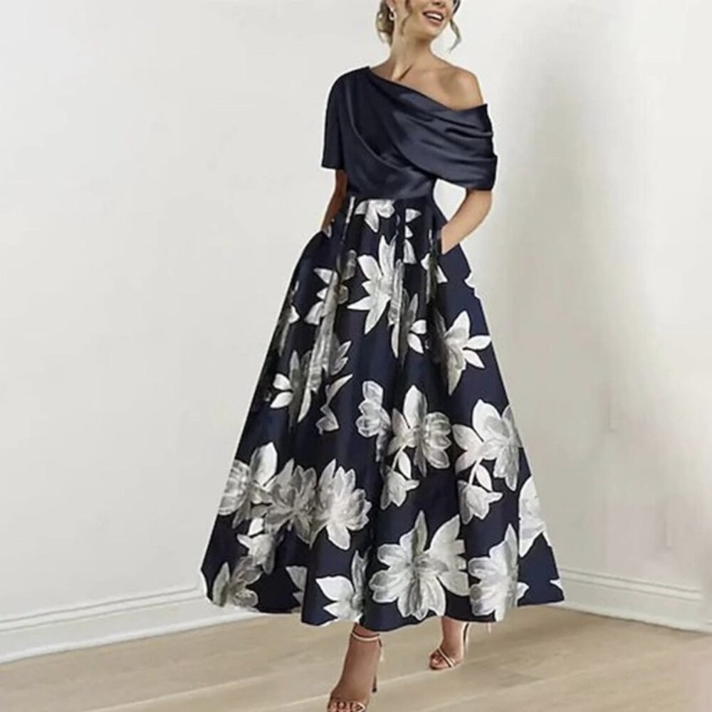 Off the Shoulder Floral Print Maxi Dress